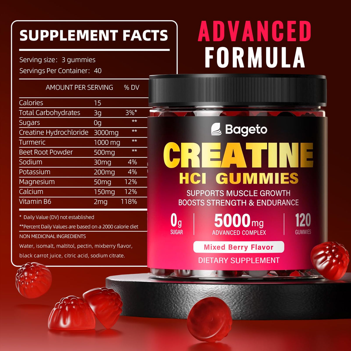 Gummies Bageto Complex Créatine HCl 5000mg sur une table