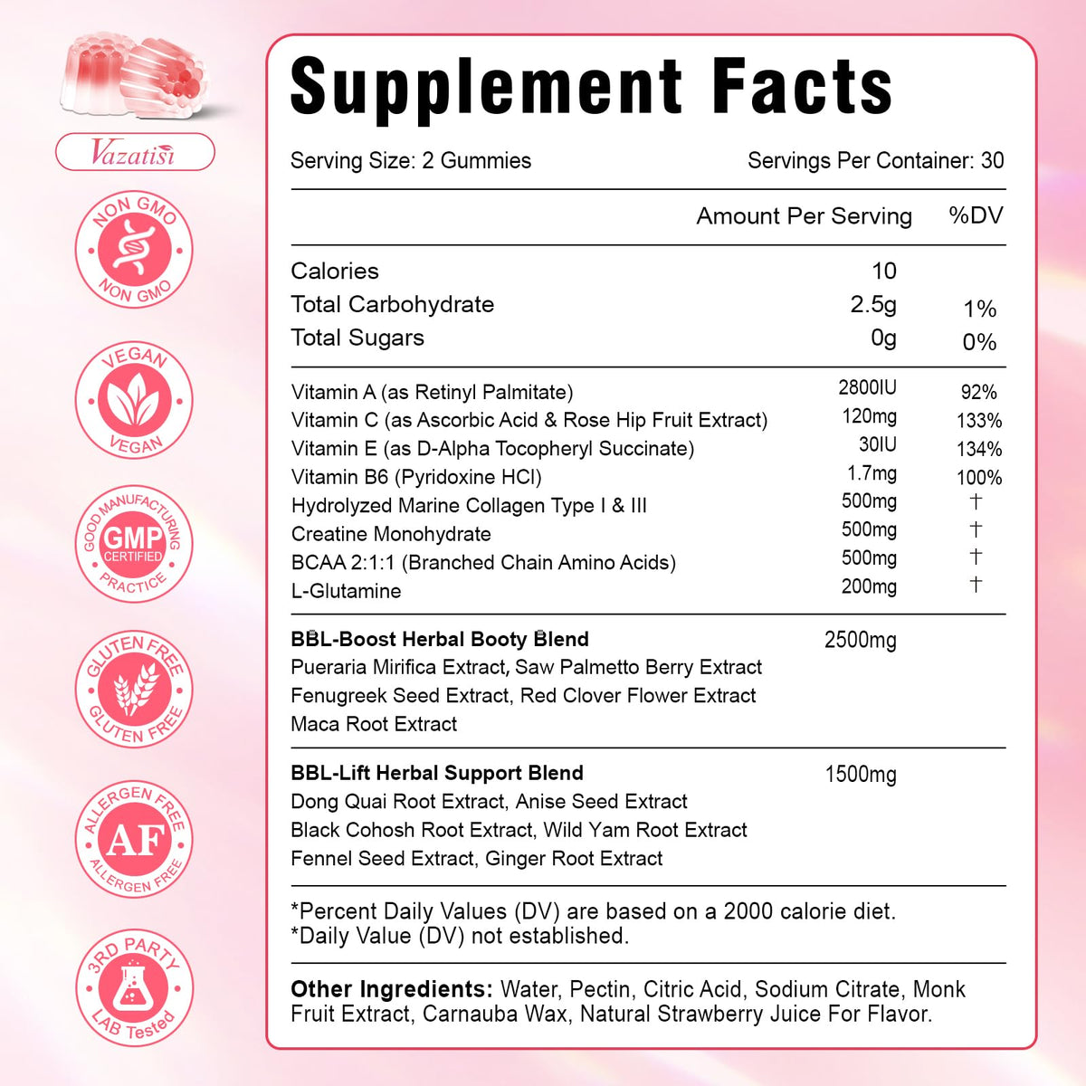 Gummies BBL Vazatisi, vue de face montrant la texture des gummies