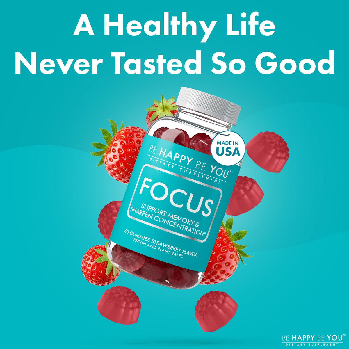 Gummies Be Happy Be You, arrière de l'emballage montrant les valeurs nutritionnelles