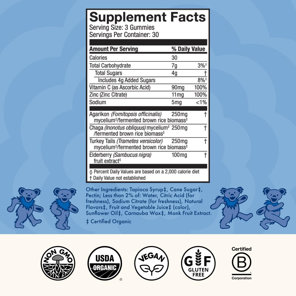 Gummies Beary Well de Host Defense sur une surface en bois