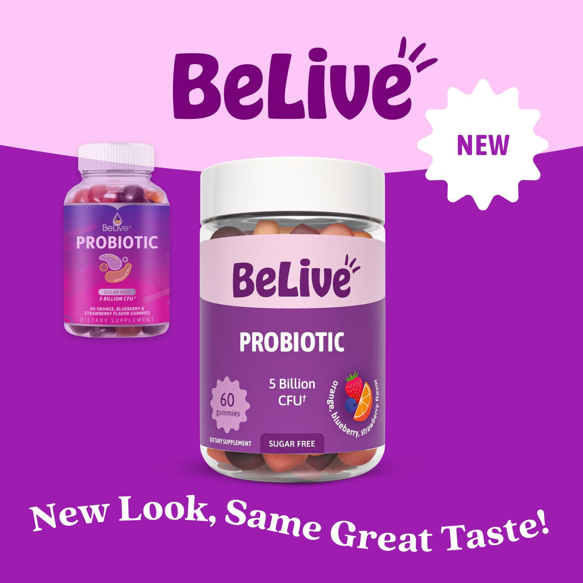 Gummies BeLive avec saveurs myrtille, fraise et orange