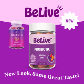 Gummies BeLive avec saveurs myrtille, fraise et orange