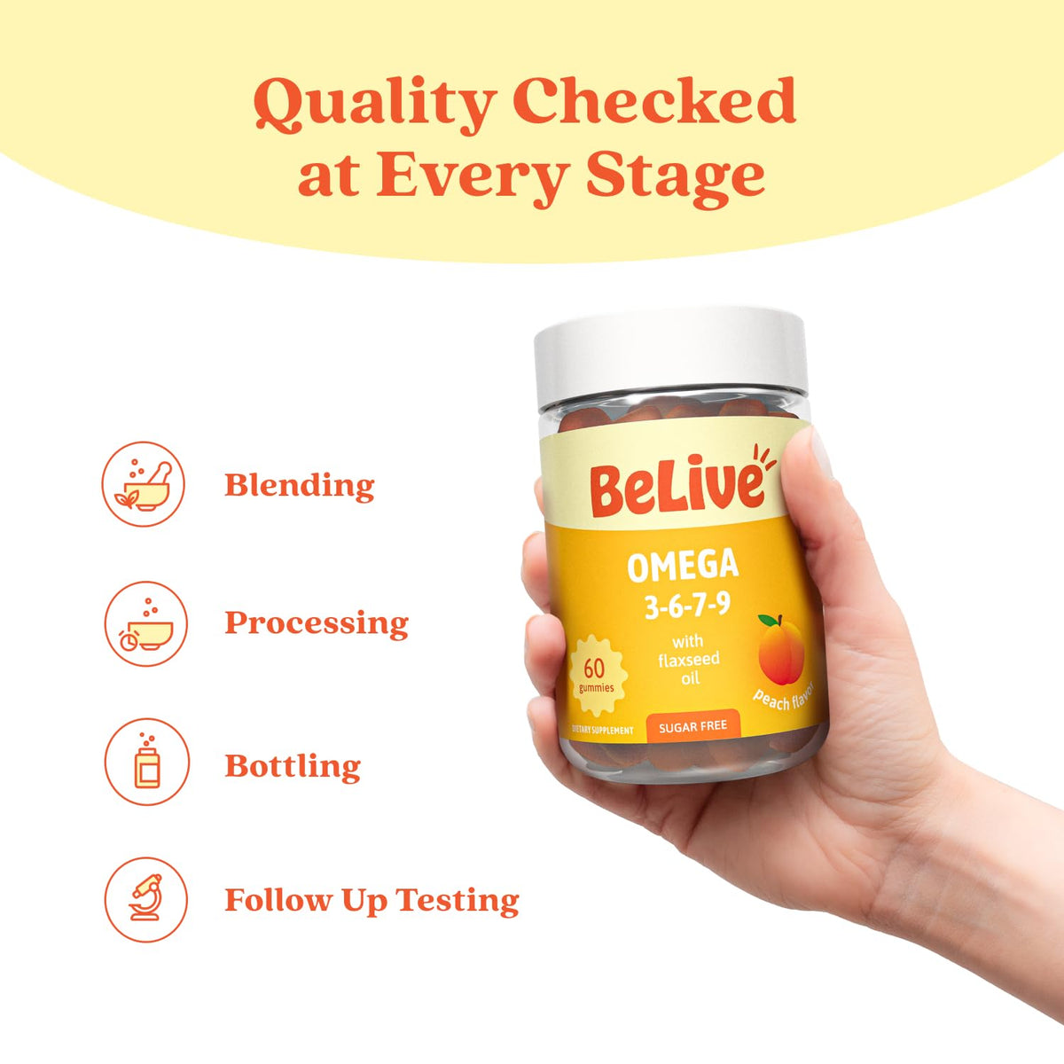Gummies BeLive Omega 3 6 7 & 9 avec les ingrédients listés