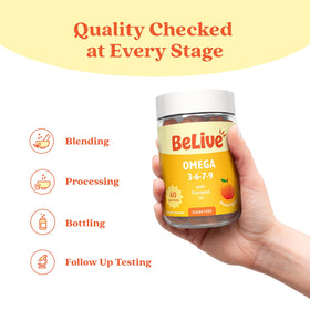 Gummies BeLive Omega 3 6 7 & 9 avec les ingrédients listés