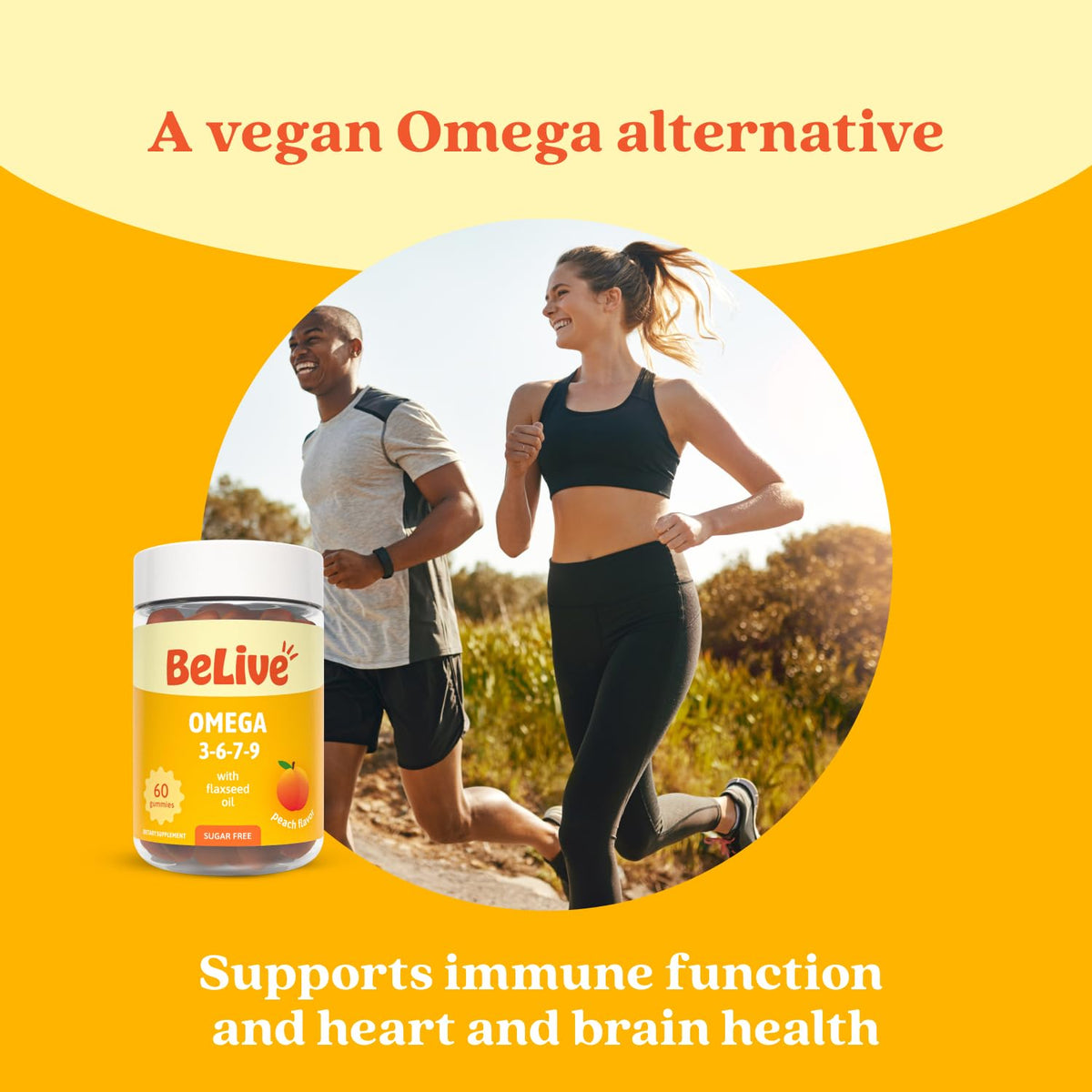 Gummies BeLive Omega 3 6 7 & 9 ouvertes avec une vue rapprochée