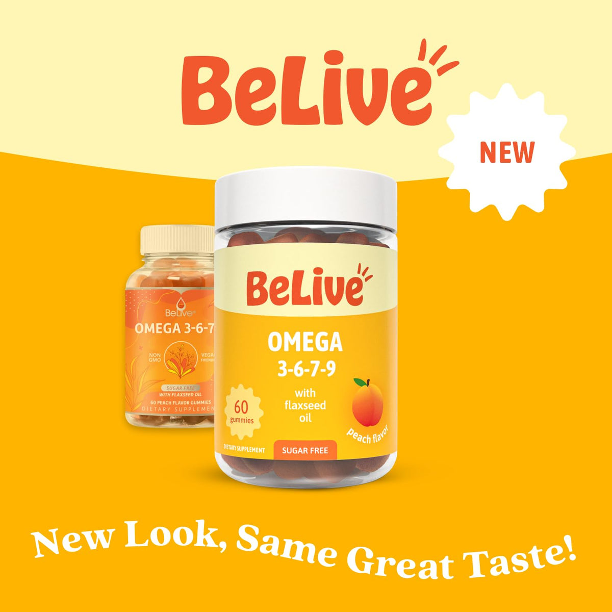 Gummies BeLive Omega 3 6 7 & 9 sur une table en bois