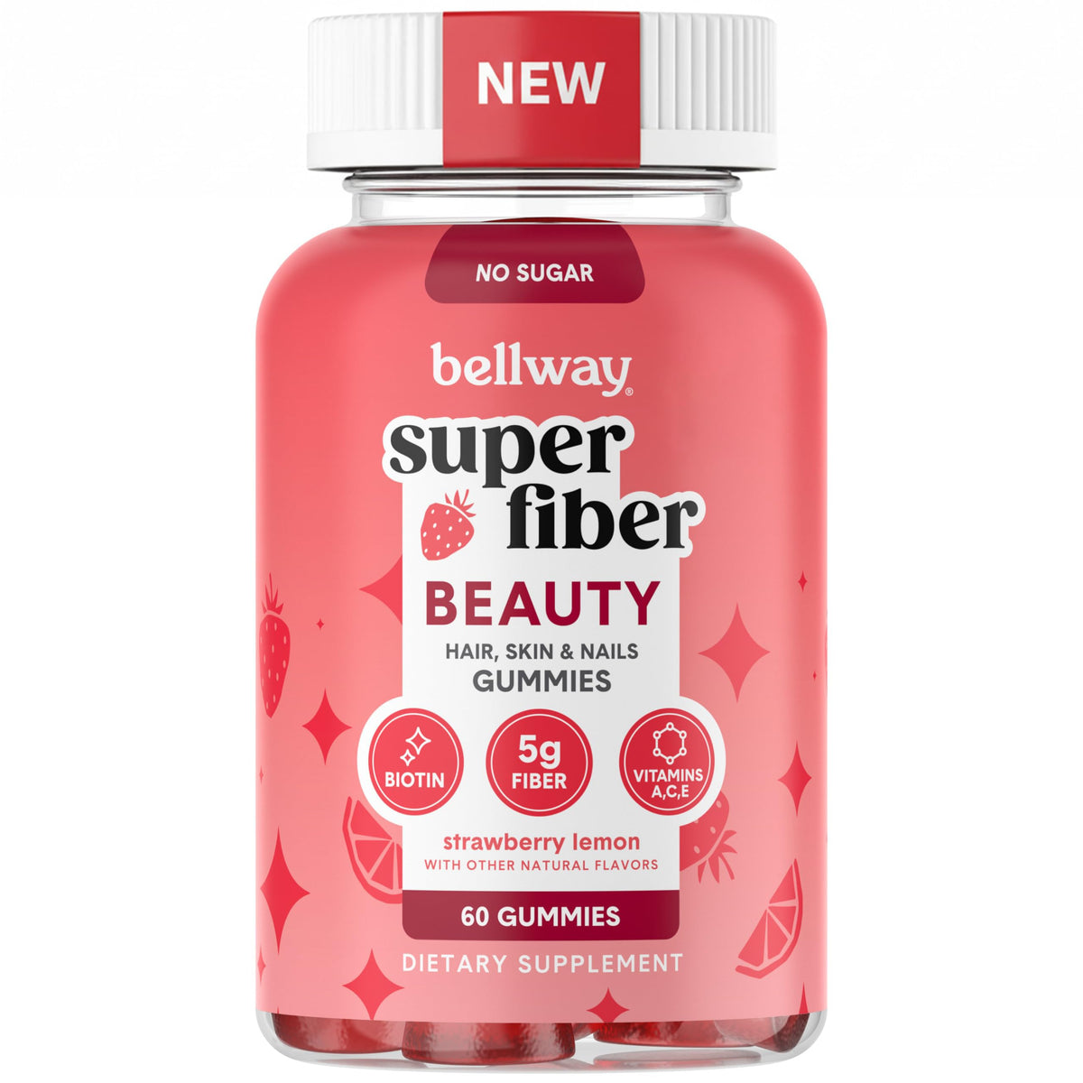 Gummies Bellway Super Fiber + Beauty, 60 unités, pot ouvert