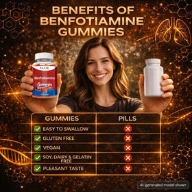 Gummies Benfotiamine 320mg de VAITE sur une table, ambiance quotidienne