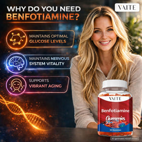 Gummies Benfotiamine 320mg de VAITE, vue de côté avec étiquette