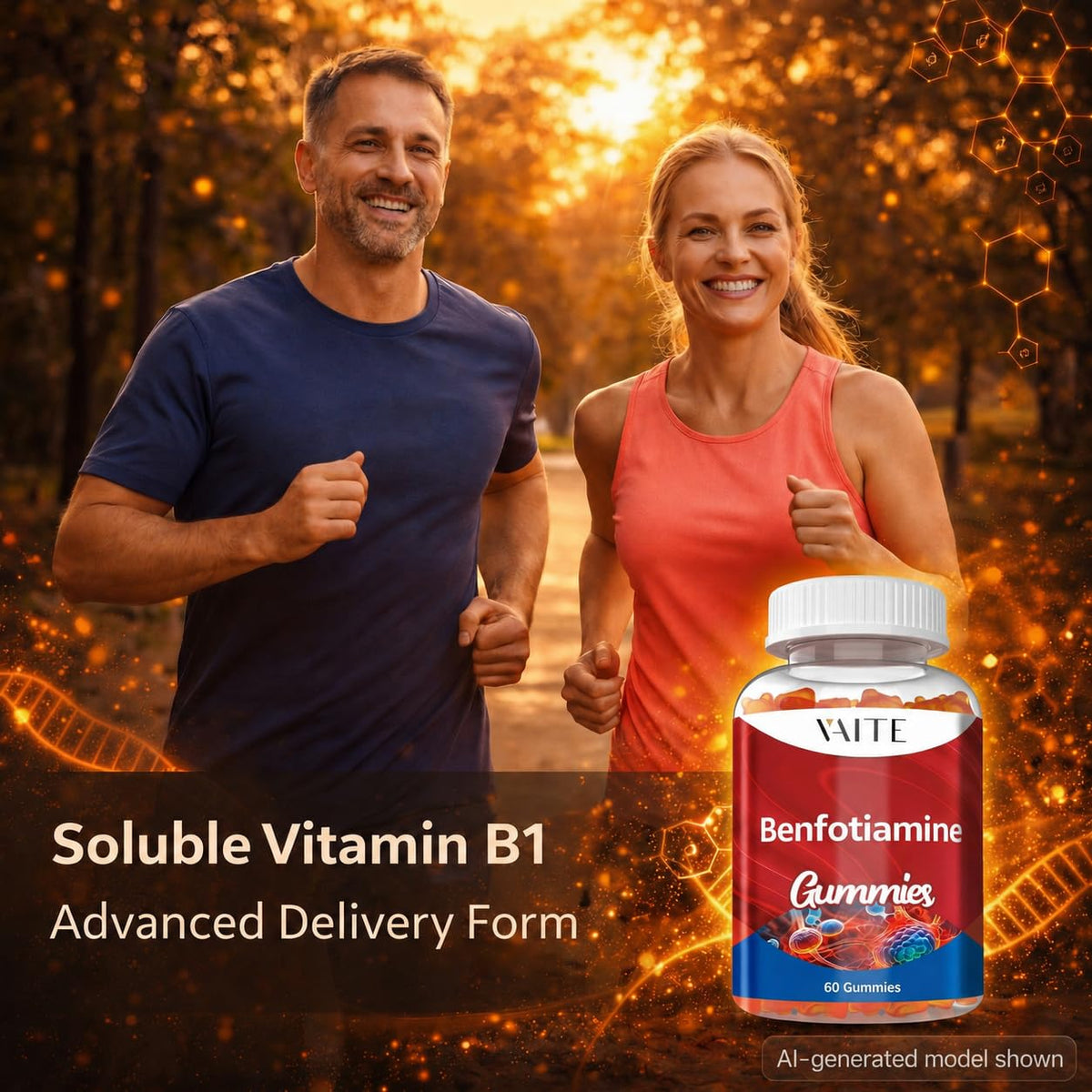 Gummies Benfotiamine 320mg de VAITE, vue de l'arrière avec ingrédients