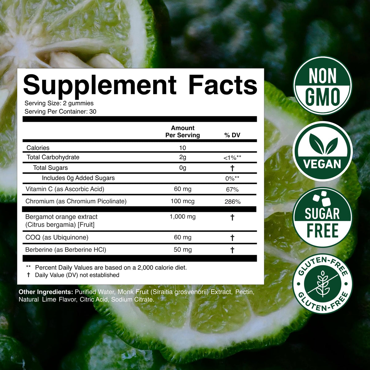 Gummies Bergamote Citron 1000MG, présentation avec lime