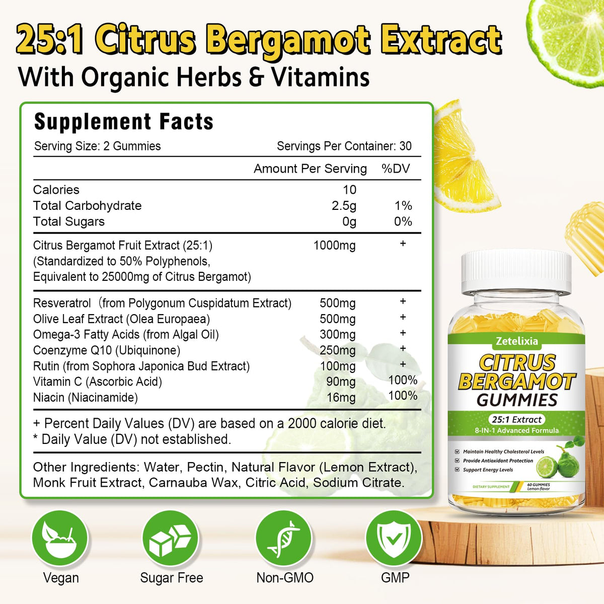 Gummies Bergamote Citron Zetelixia avec fruits de bergamote