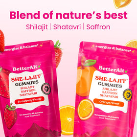Gummies Better Alt SHE-Lajit, ingrédients naturels sur fond blanc