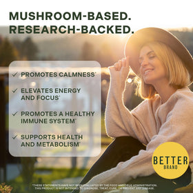 Gummies Betterbrand BetterMushrooms à la framboise, présentation sur fond blanc