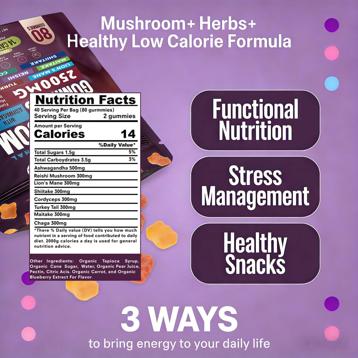 Gummies Biduka avec note d'informations nutritionnelles