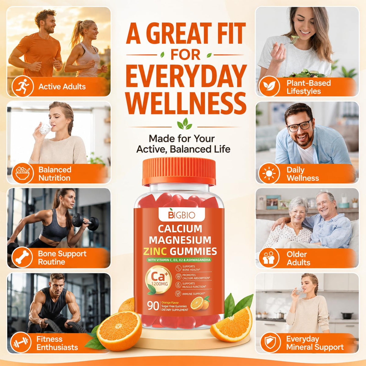 Gummies BIGBIO Calcium 1200mg avec ingrédients listés