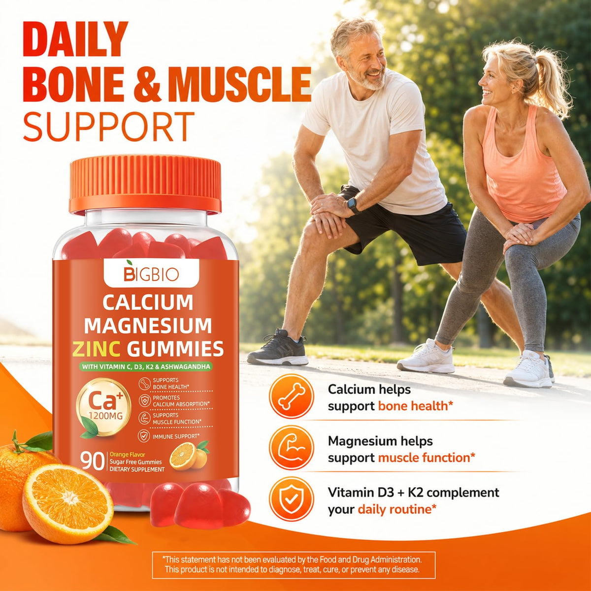 Gummies BIGBIO Calcium 1200mg avec Vitamine D3 et K2, vue de côté