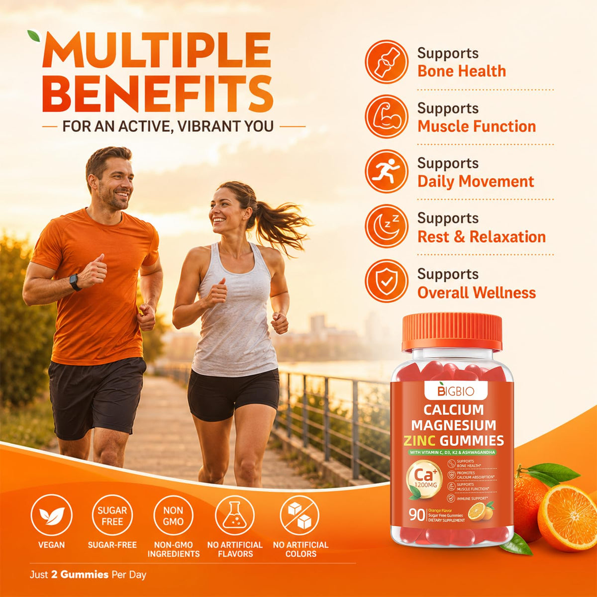 Gummies BIGBIO Calcium 1200mg, dosage de 2 gummies