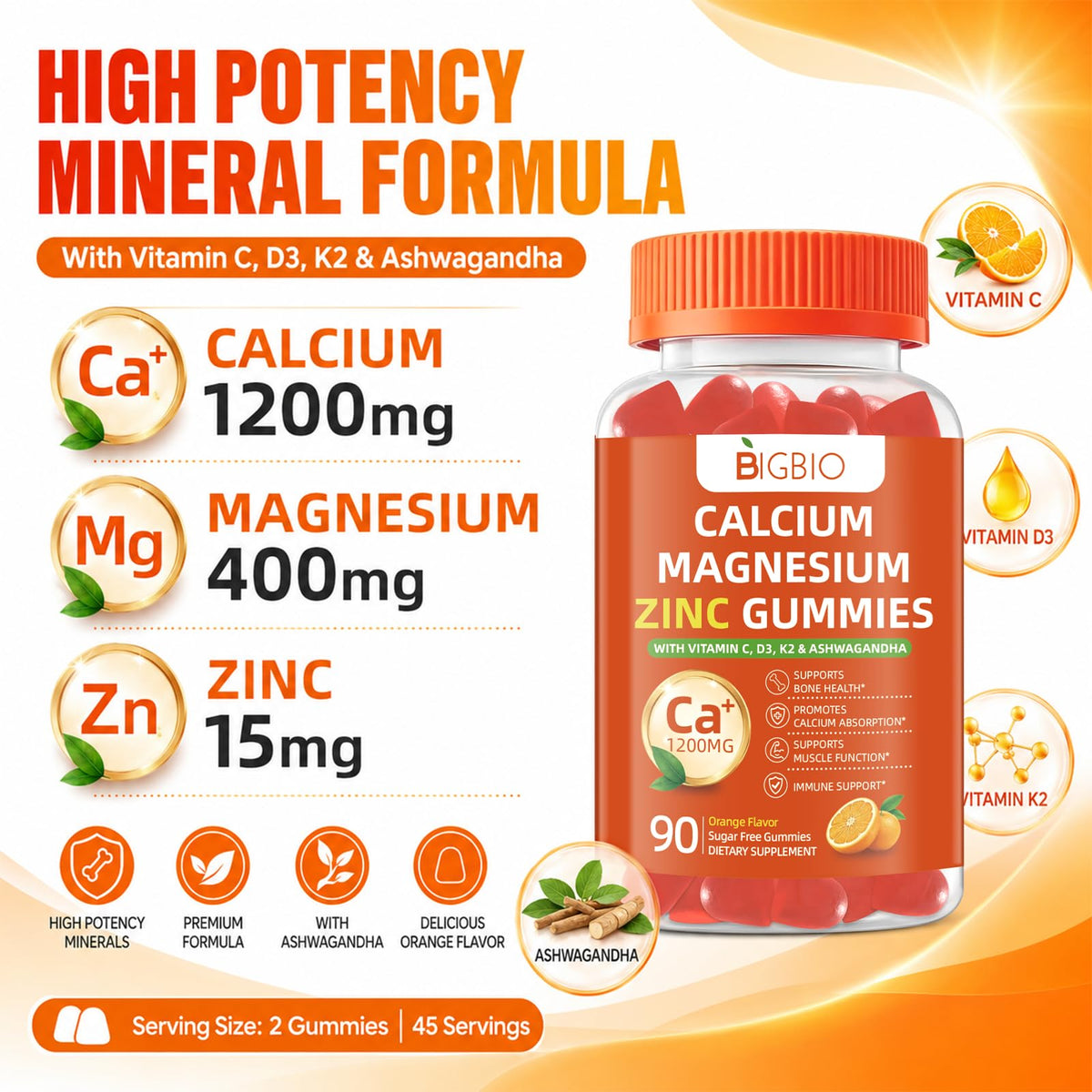 Gummies BIGBIO Calcium 1200mg, présentation de l'emballage