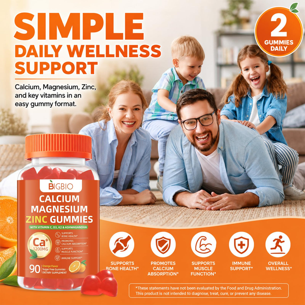 Gummies BIGBIO Calcium 1200mg, présentation sur une table
