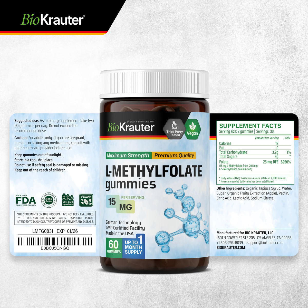 Gummies BIO KRAUTER montrant la portion recommandée