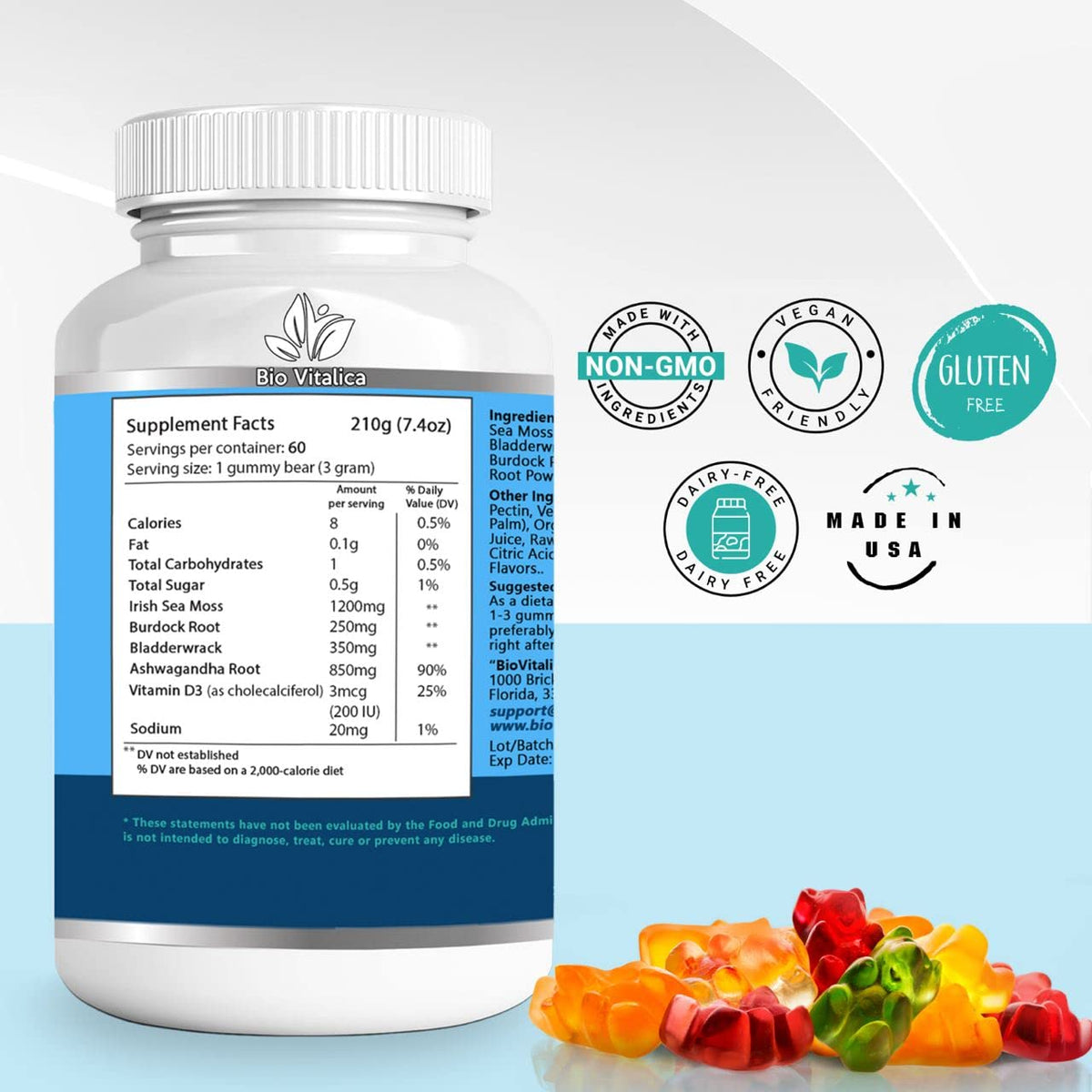 Gummies BIO VITALICA à la mousse de mer et ashwagandha, texture et couleur