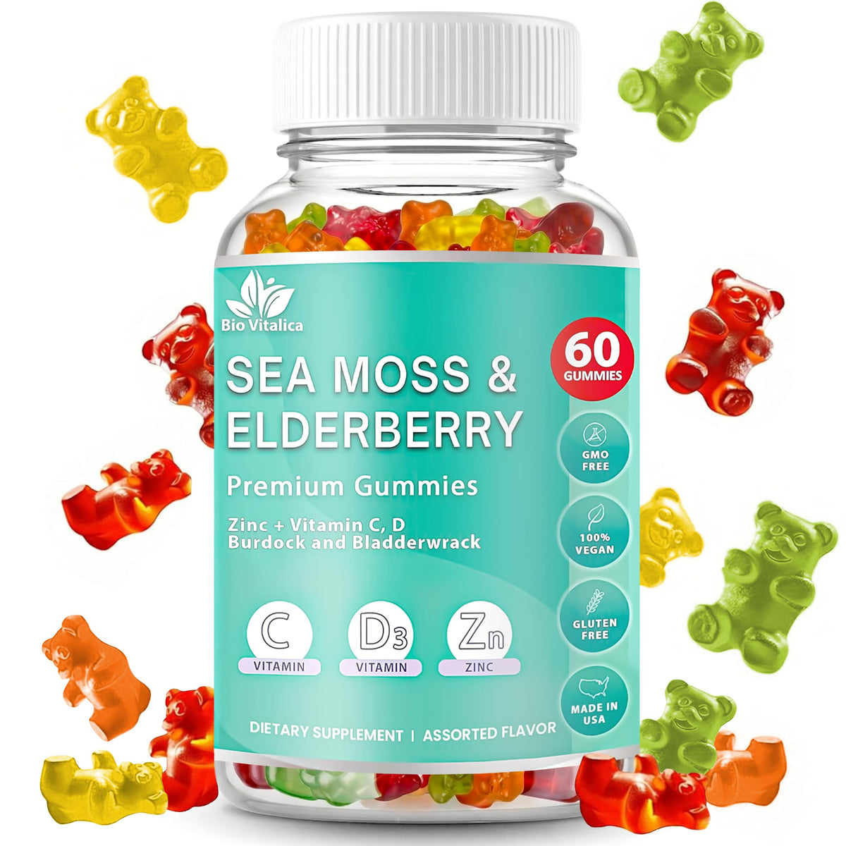 Gummies BIO VITALICA à la mousse marine et au sureau, boîte de 60 unités