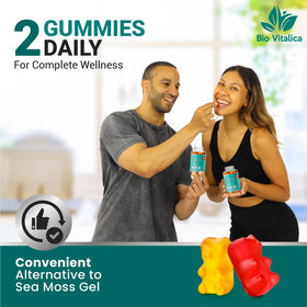 Gummies BIO VITALICA, arrière-plan coloré avec fruits
