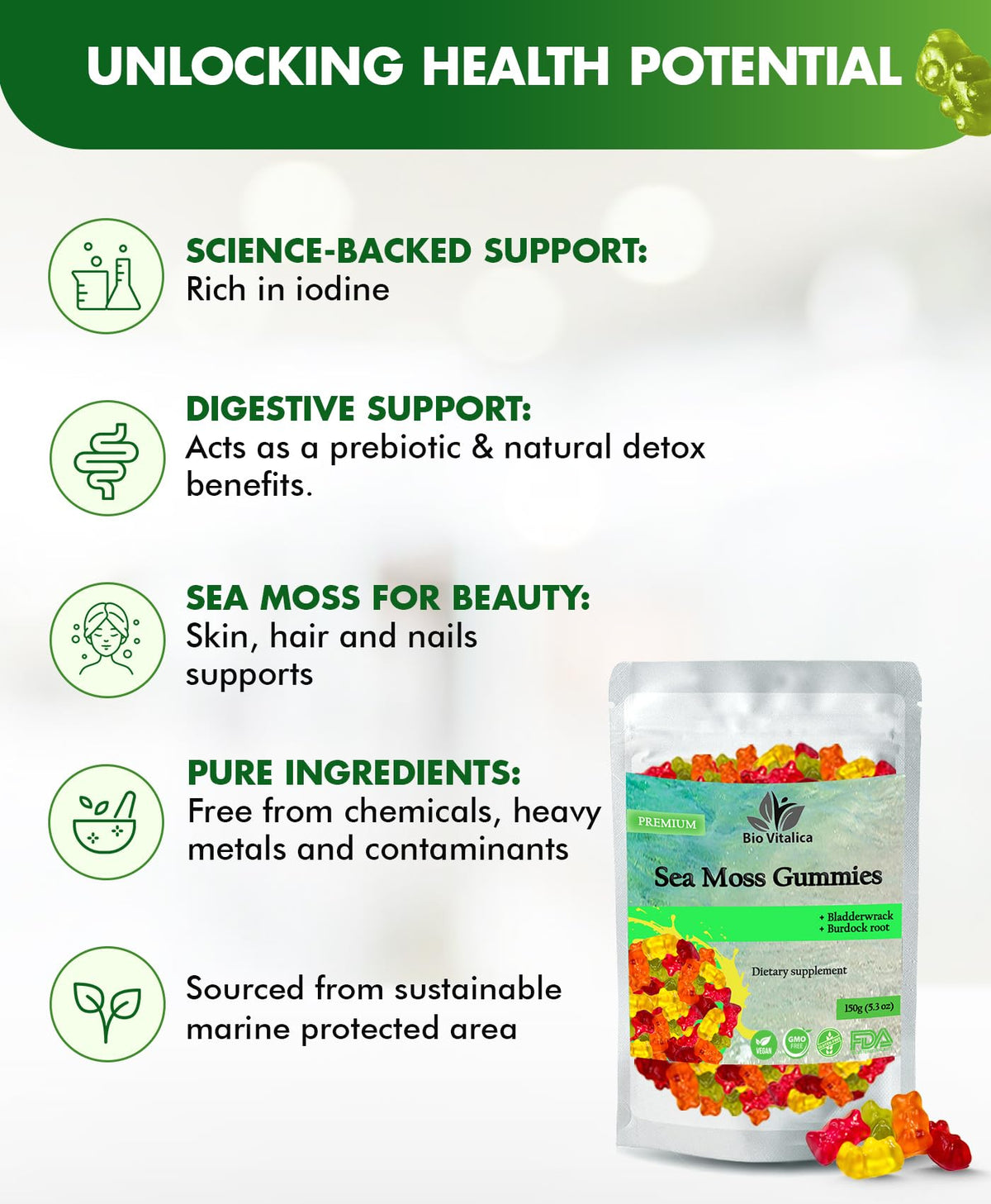 Gummies BIO VITALICA Mousse de Mer en gros plan sur la texture