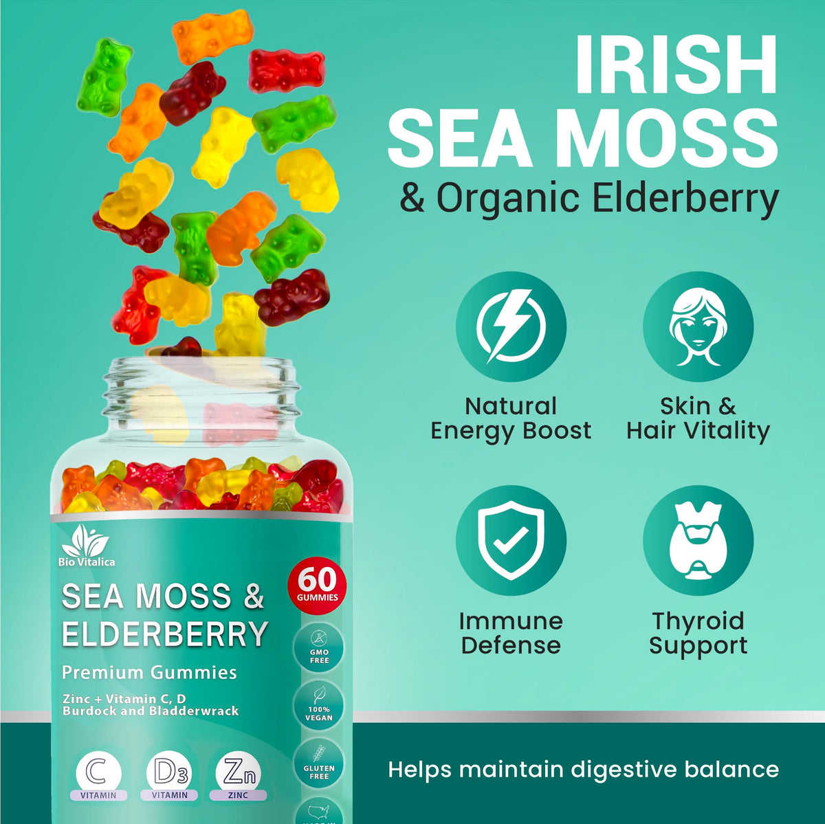 Gummies BIO VITALICA Mousse Marine Irlandais avec Sureau, présentation des gummies