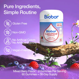 Gummies Biobor CalmMind sur une table, ambiance de bien-être