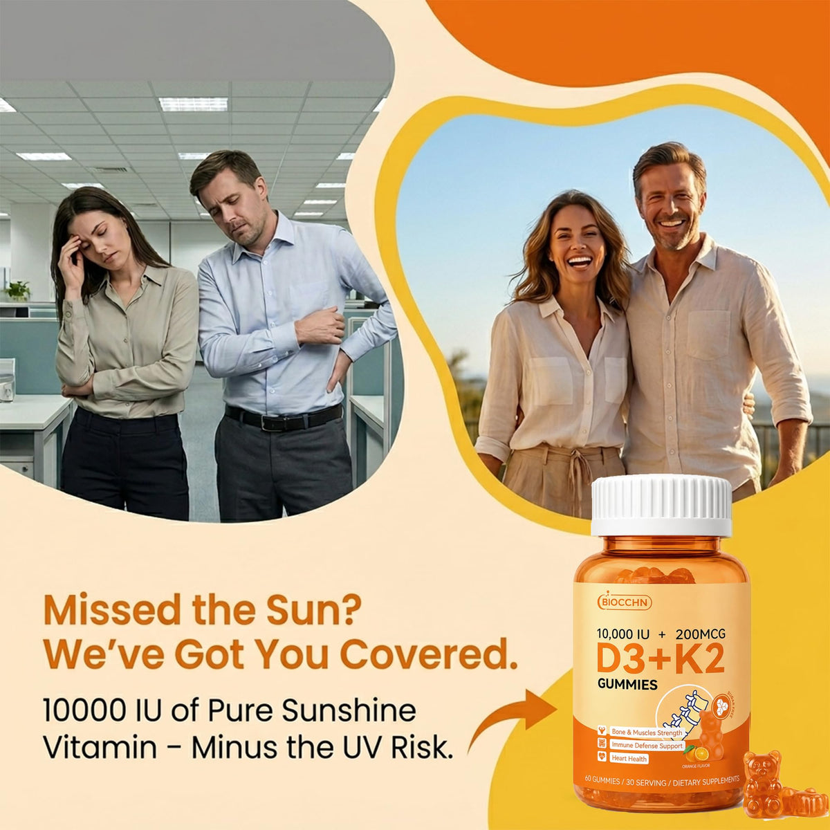 Gummies BIOCCHN Vitamine D3 K2 sur une table en bois