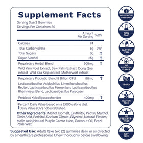 Gummies Biotics2 Probiotiques avec une vue d'ensemble des ingrédients