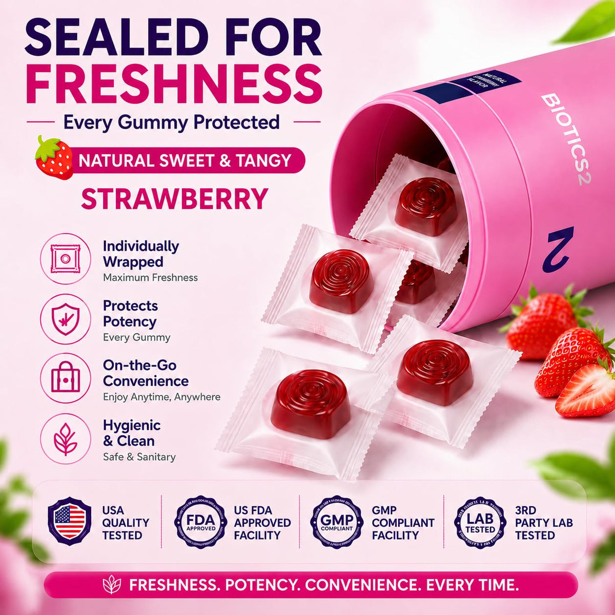 Gummies Biotics2 Probiotiques dans leur emballage individuel