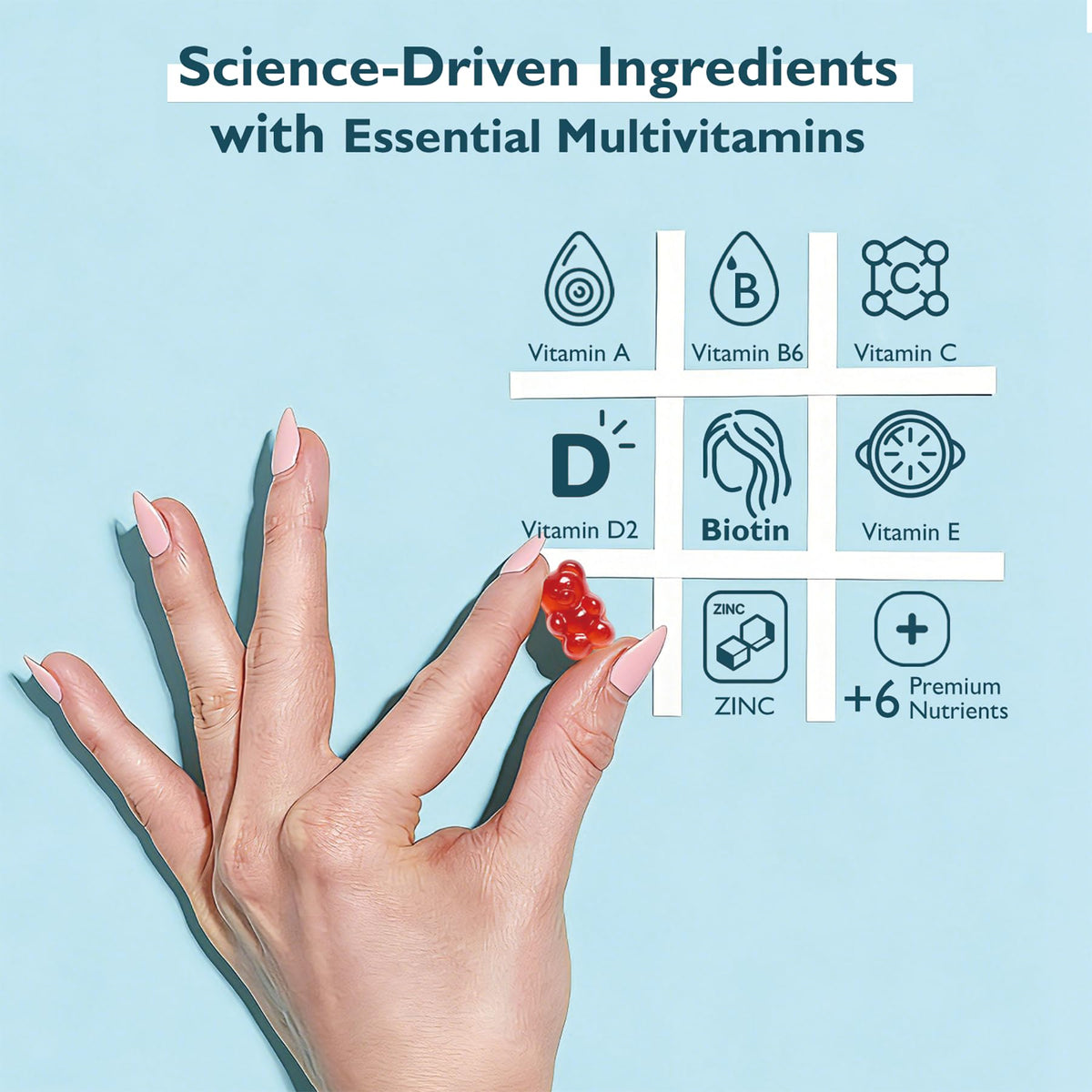 Gummies biotin beobeu avec un fond naturel et des fruits