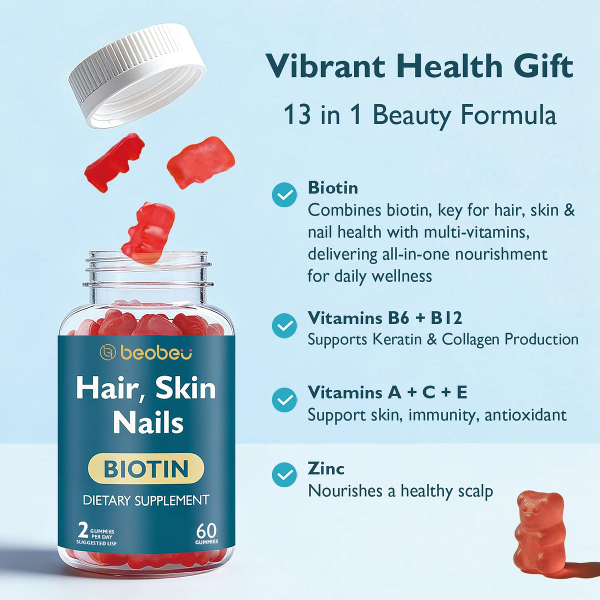 Gummies biotin beobeu sur une table en bois