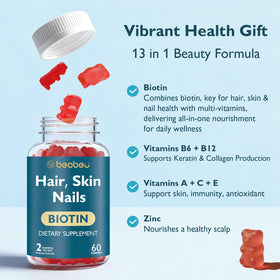 Gummies biotin beobeu sur une table en bois
