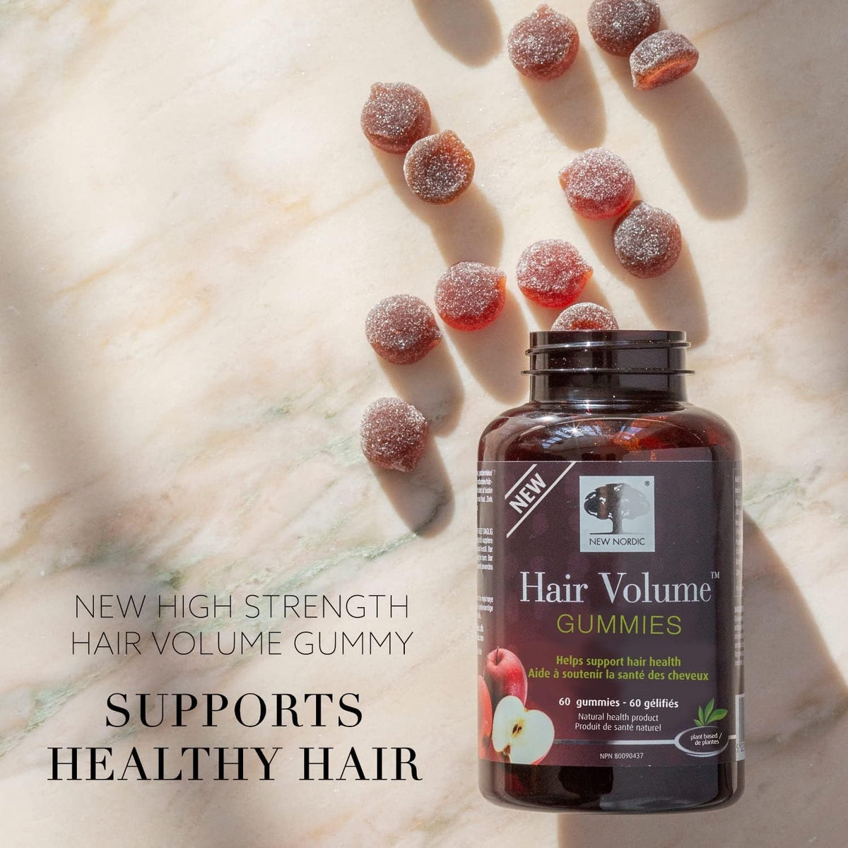 Gummies Biotin Cheveux NEW NORDIC à côté d'une pomme