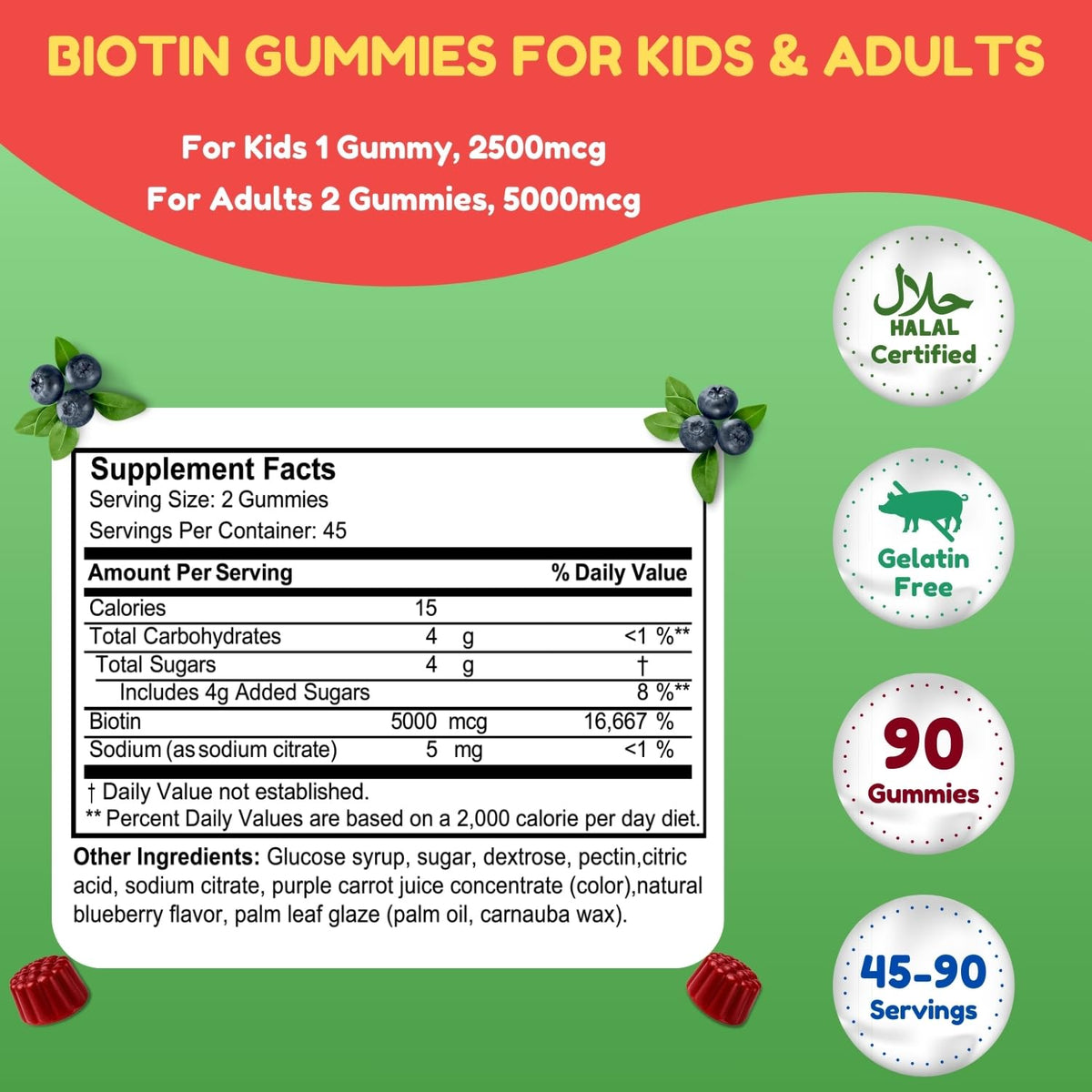 Gummies Biotin Vegan SHIFAA NUTRITION avec myrtilles