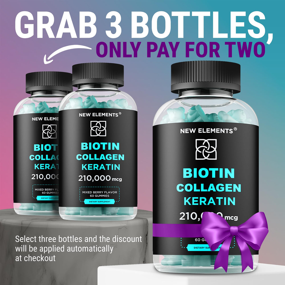 Gummies Biotine 10000mcg Kératine et Collagène en boîte