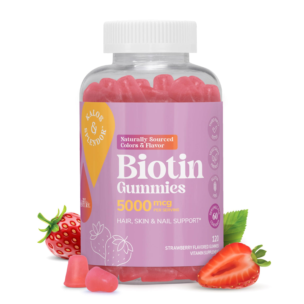Gummies Biotine 5000 mcg 21st Century modèle fraise vue de face