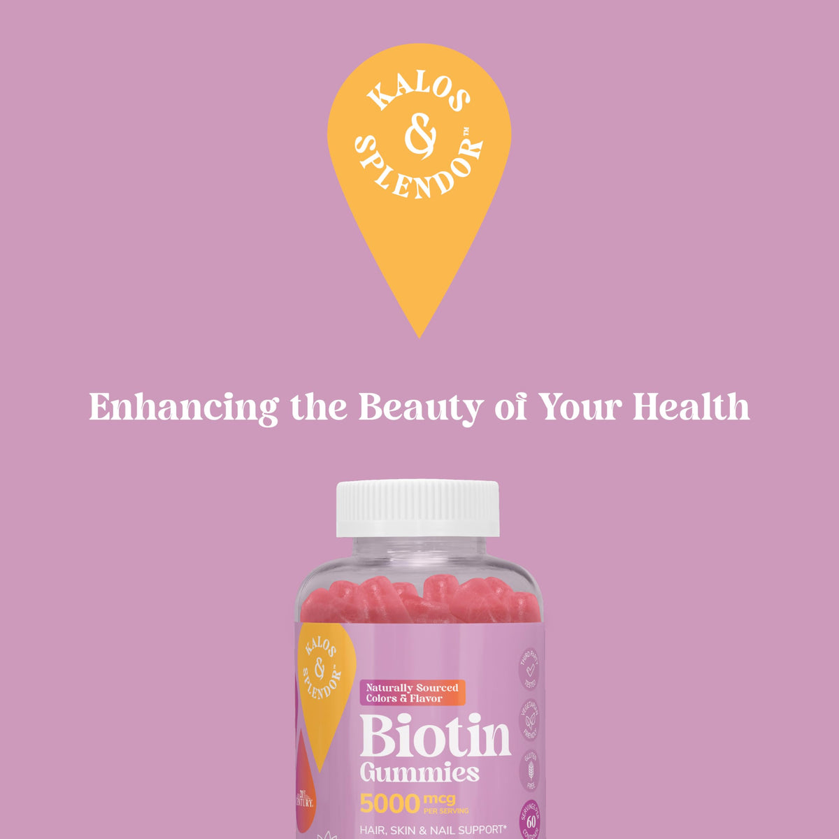 Gummies Biotine 5000 mcg 21st Century sur fond naturel