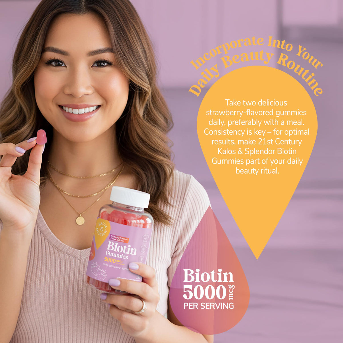 Gummies Biotine 5000 mcg 21st Century, texture et couleur