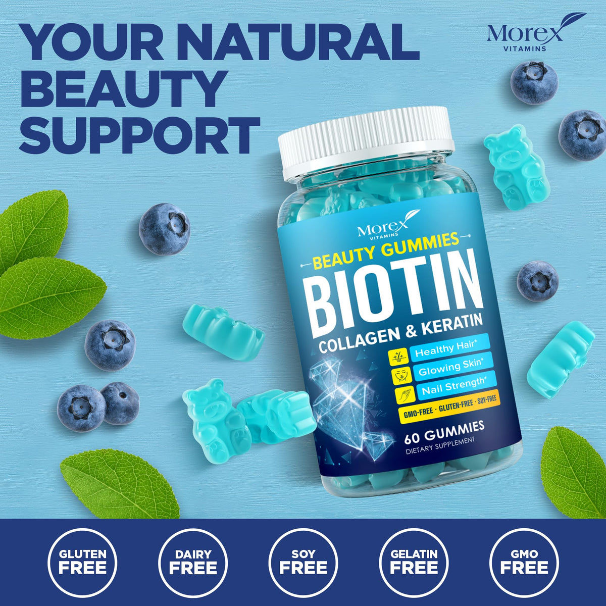 Gummies Biotine Collagène Kératine, présentation du produit dans son emballage