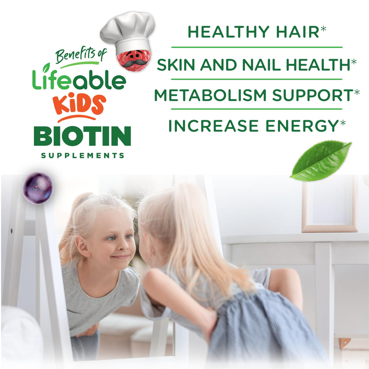 Gummies biotine Lifeable, présentation sur une table