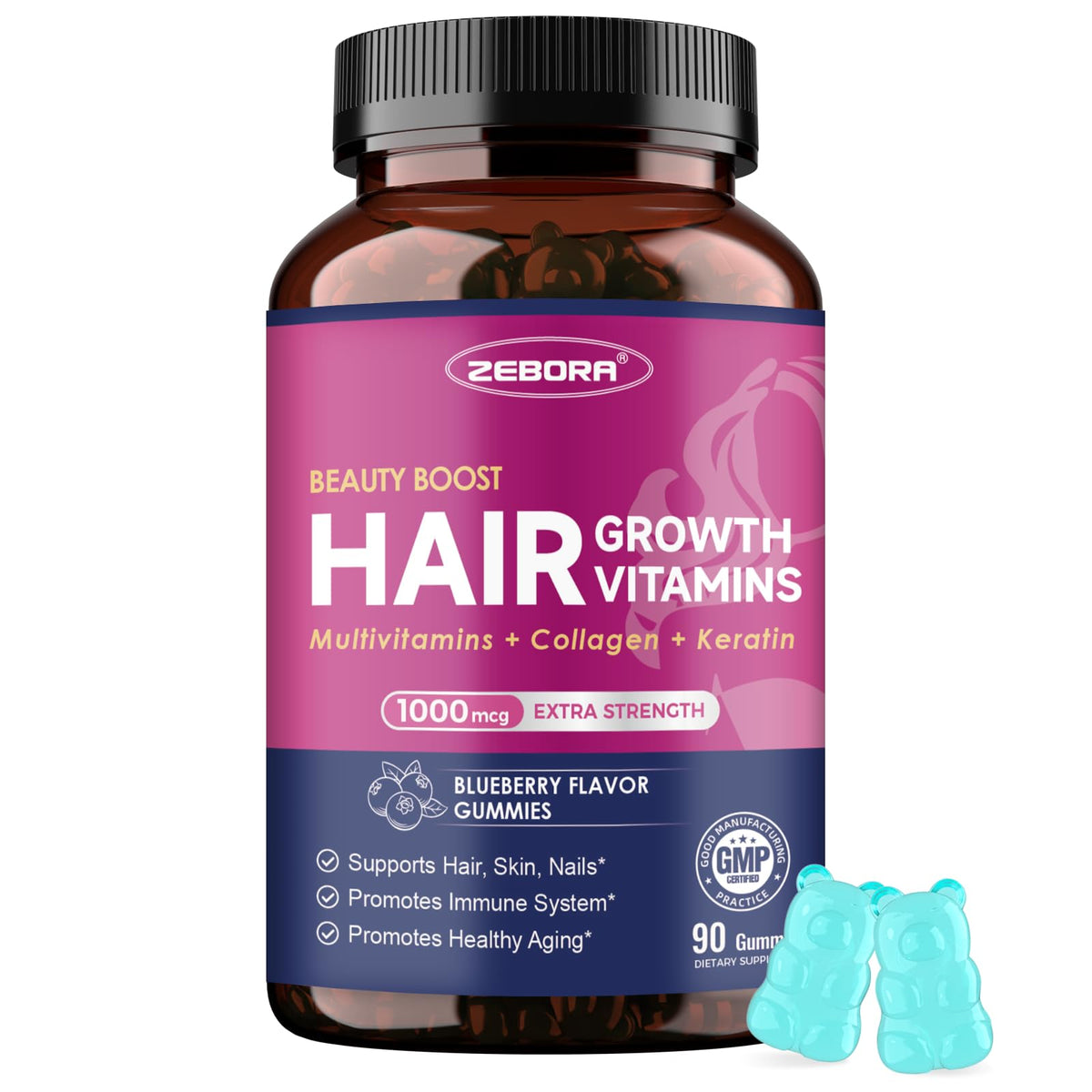 Gummies Biotine ZEBORA 90 gummies myrtille en boîte