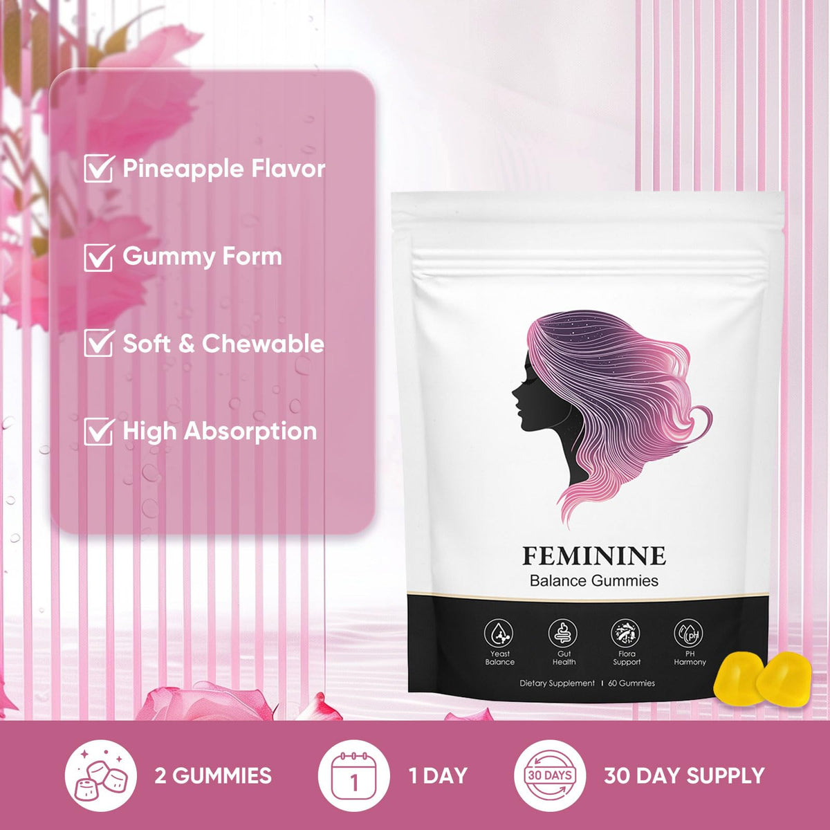 Gummies BIWQTY Équilibre Féminin ananas, affichage des gummies