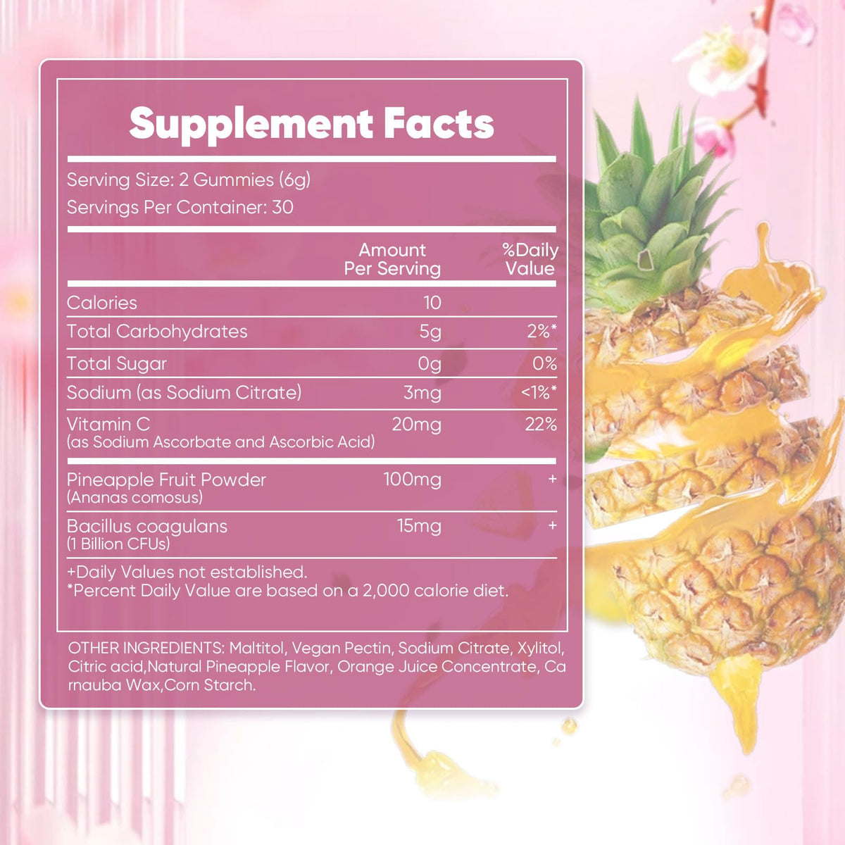 Gummies BIWQTY Équilibre Féminin ananas, arrière du sachet