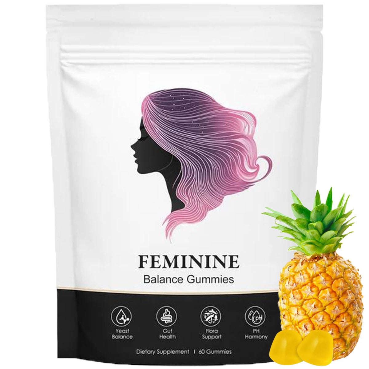 Gummies BIWQTY Équilibre Féminin saveur ananas, sachet avant