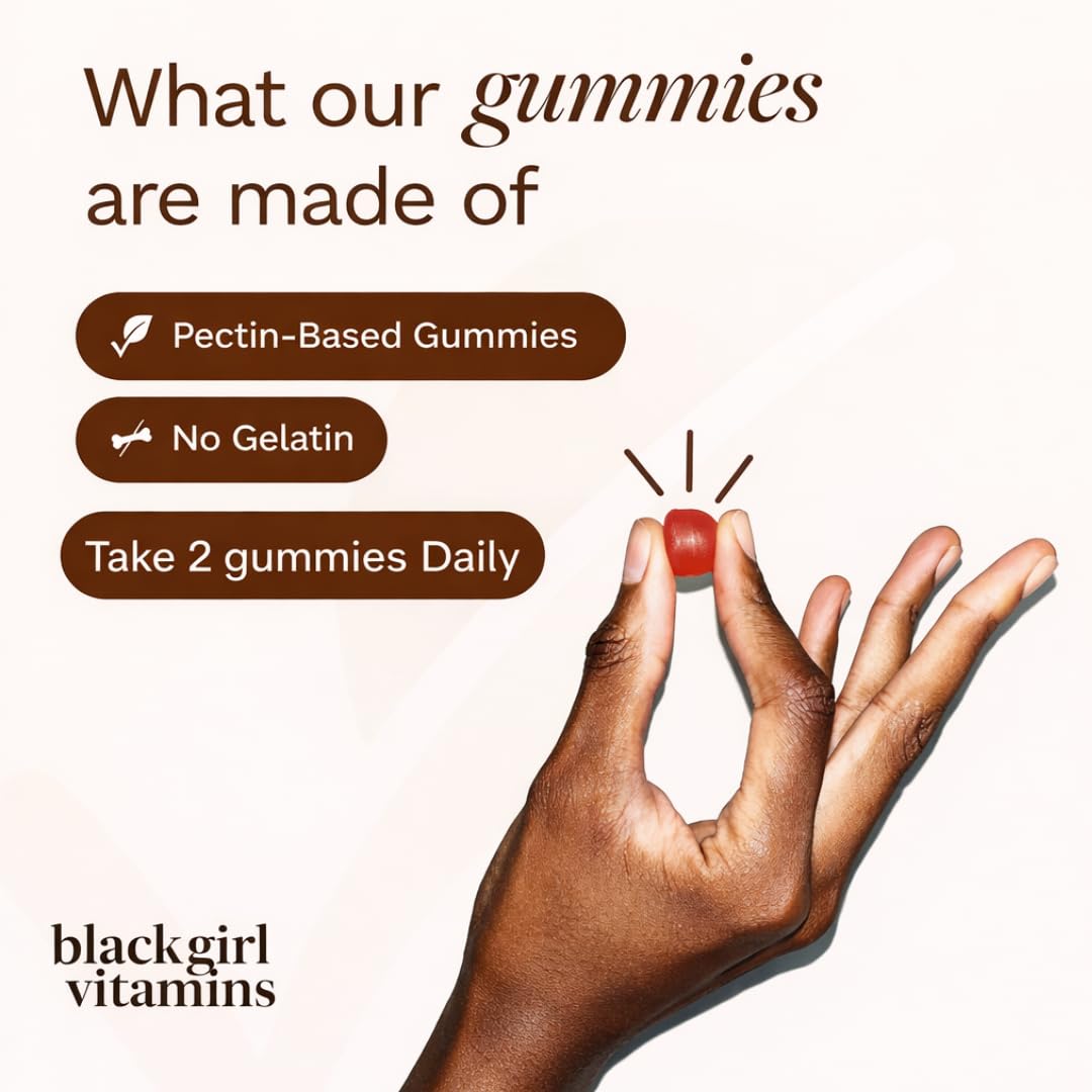 Gummies Black Girl Vitamins sur une table avec des fruits frais